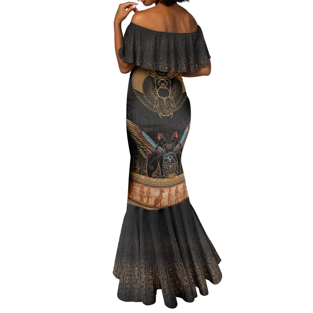 Ancient Egypt Scarab Beetle Mermaid Dress Hieroglyphs Alphabet Pattern