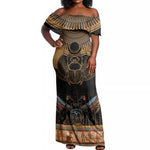 Ancient Egypt Scarab Beetle Off Shoulder Maxi Dress Hieroglyphs Alphabet Pattern