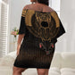 Ancient Egypt Scarab Beetle Off Shoulder Short Dress Hieroglyphs Alphabet Pattern