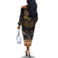 Ancient Egypt Scarab Beetle Off The Shoulder Long Sleeve Dress Hieroglyphs Alphabet Pattern