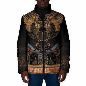 Ancient Egypt Scarab Beetle Padded Jacket Hieroglyphs Alphabet Pattern