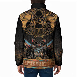 Ancient Egypt Scarab Beetle Padded Jacket Hieroglyphs Alphabet Pattern