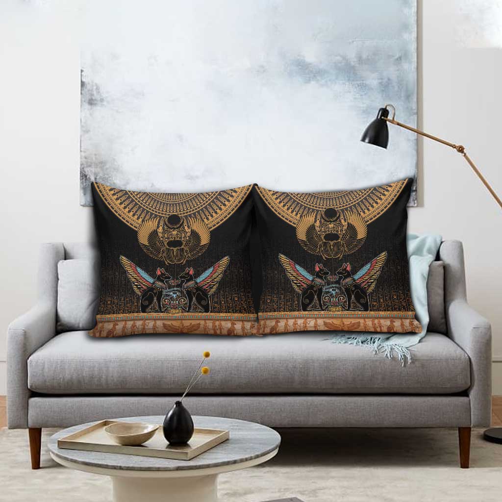 Ancient Egypt Scarab Beetle Pillow Cover Hieroglyphs Alphabet Pattern