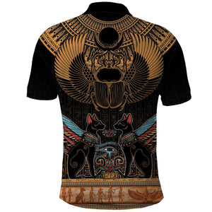 Ancient Egypt Scarab Beetle Polo Shirt Hieroglyphs Alphabet Pattern