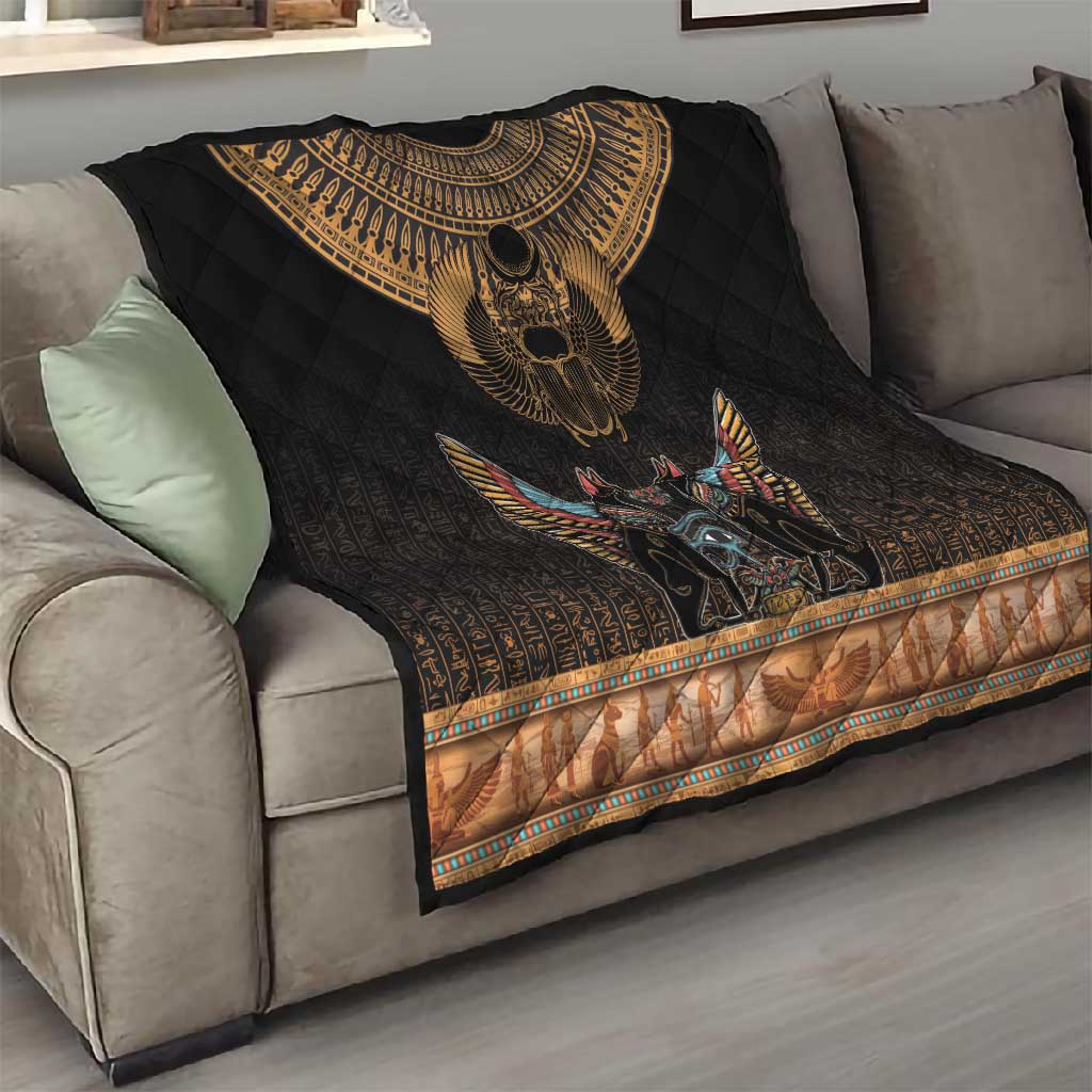Ancient Egypt Scarab Beetle Quilt Hieroglyphs Alphabet Pattern