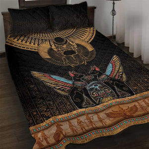 Ancient Egypt Scarab Beetle Quilt Bed Set Hieroglyphs Alphabet Pattern