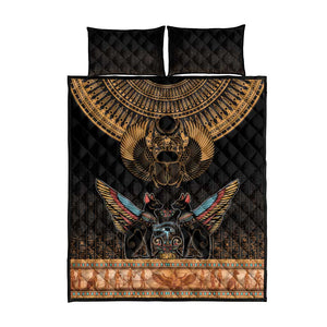 Ancient Egypt Scarab Beetle Quilt Bed Set Hieroglyphs Alphabet Pattern