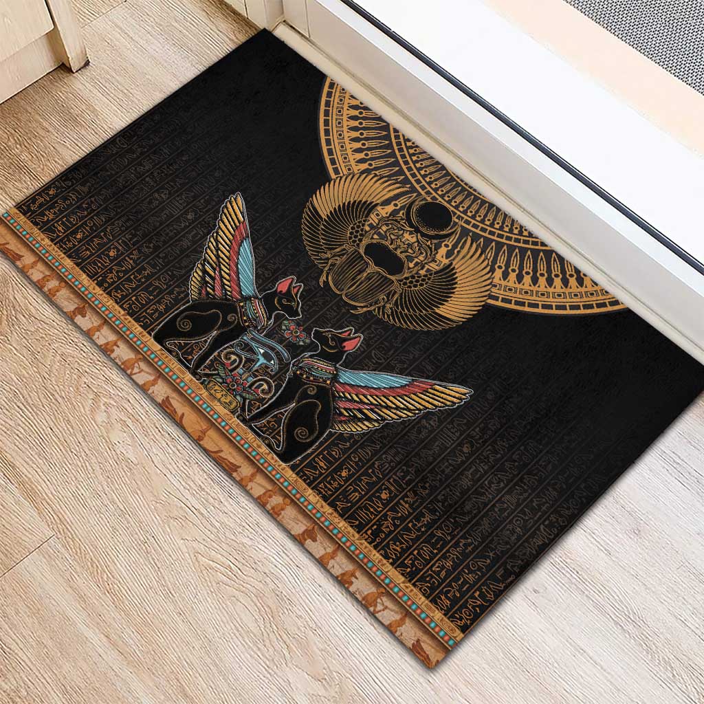 Ancient Egypt Scarab Beetle Rubber Doormat Hieroglyphs Alphabet Pattern