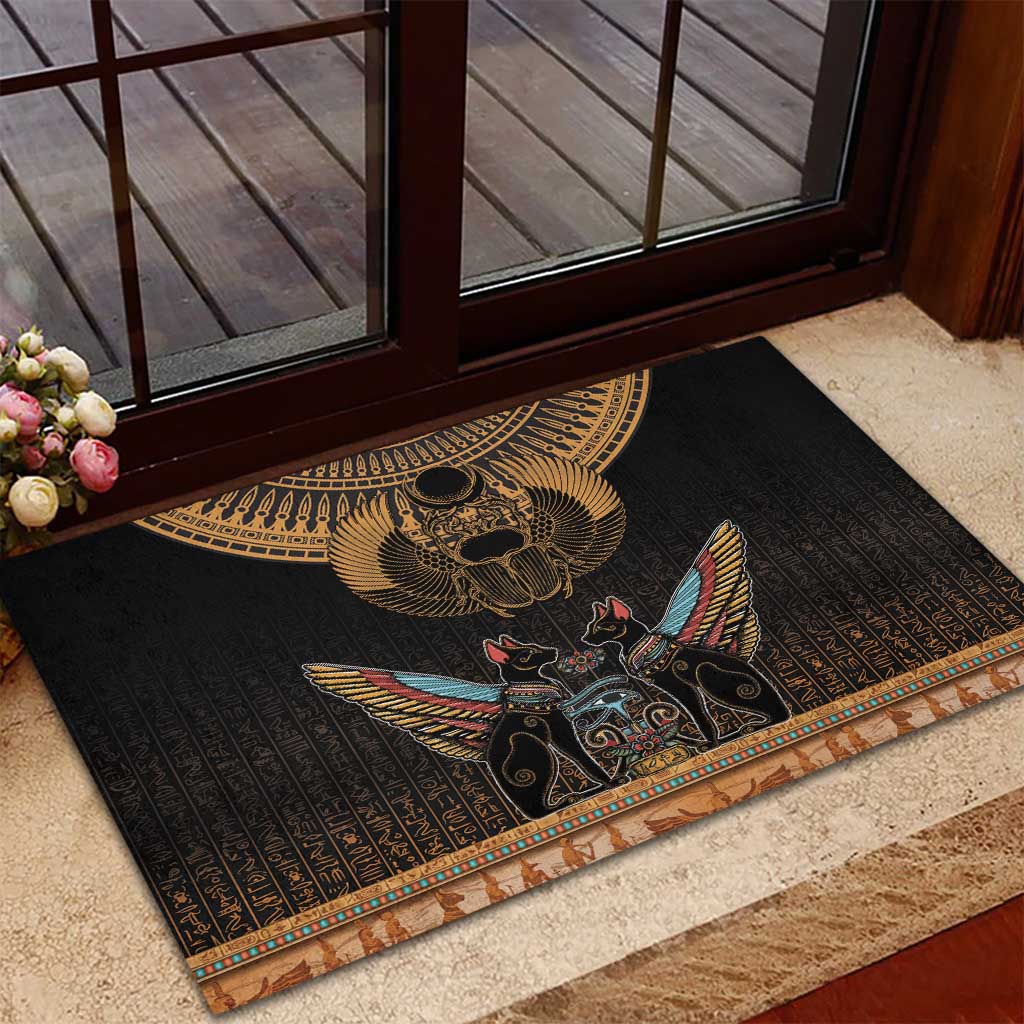 Ancient Egypt Scarab Beetle Rubber Doormat Hieroglyphs Alphabet Pattern