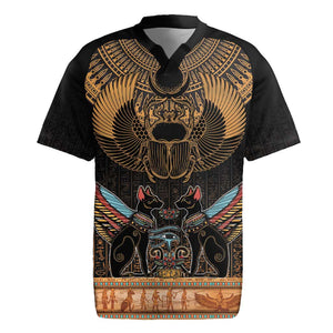 Ancient Egypt Scarab Beetle Rugby Jersey Hieroglyphs Alphabet Pattern