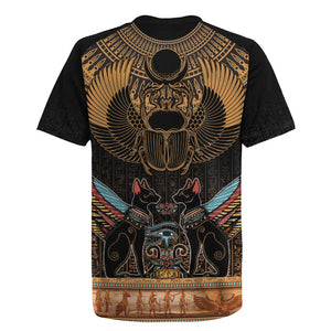 Ancient Egypt Scarab Beetle Rugby Jersey Hieroglyphs Alphabet Pattern