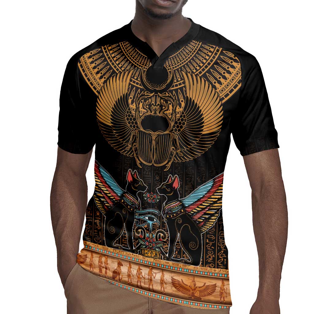 Ancient Egypt Scarab Beetle Rugby Jersey Hieroglyphs Alphabet Pattern