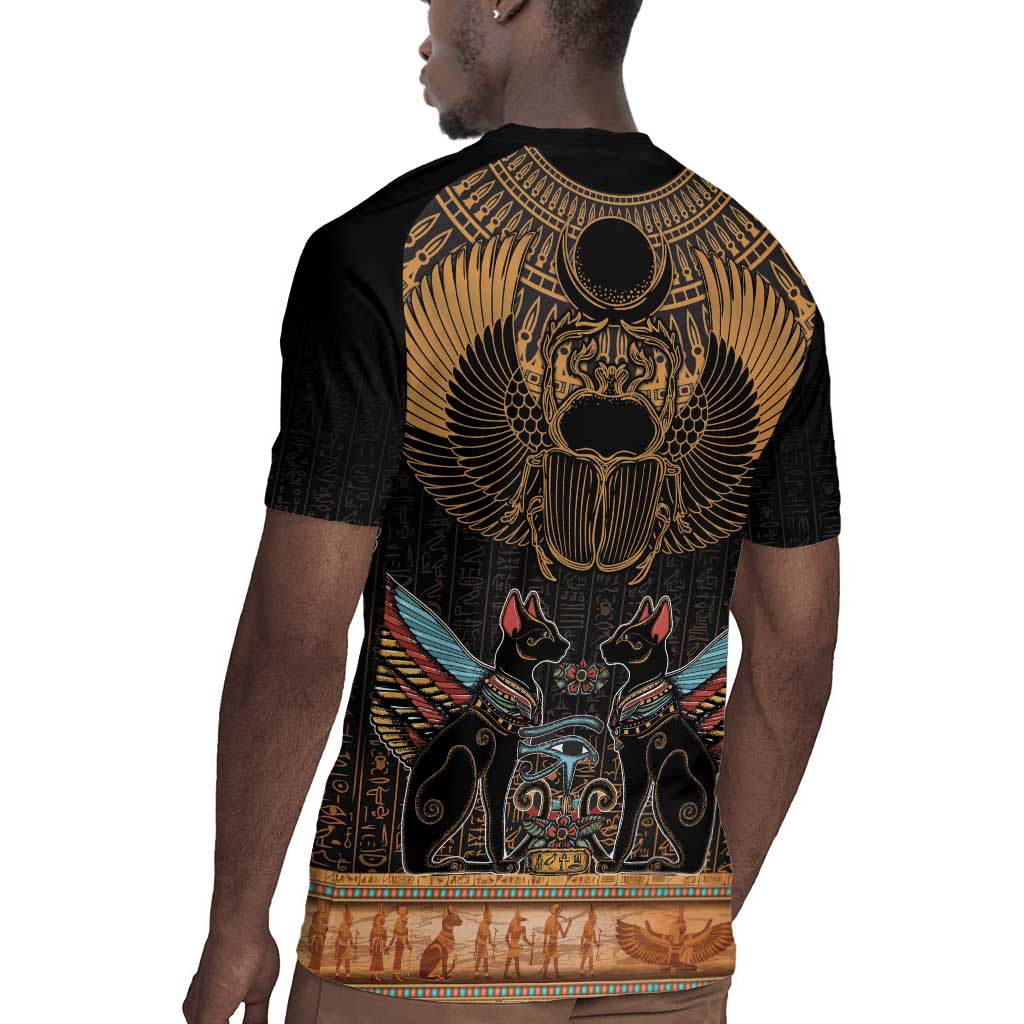 Ancient Egypt Scarab Beetle Rugby Jersey Hieroglyphs Alphabet Pattern