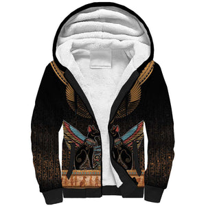 Ancient Egypt Scarab Beetle Sherpa Hoodie Hieroglyphs Alphabet Pattern
