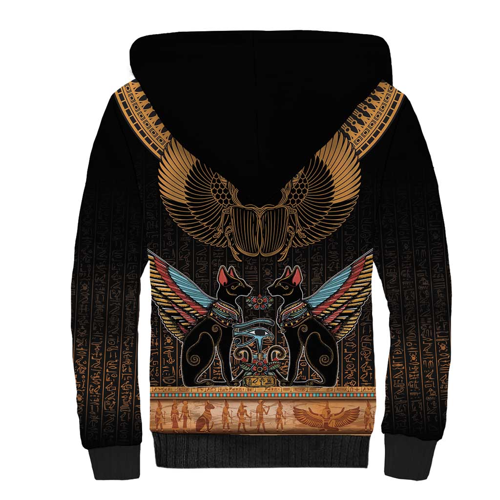 Ancient Egypt Scarab Beetle Sherpa Hoodie Hieroglyphs Alphabet Pattern