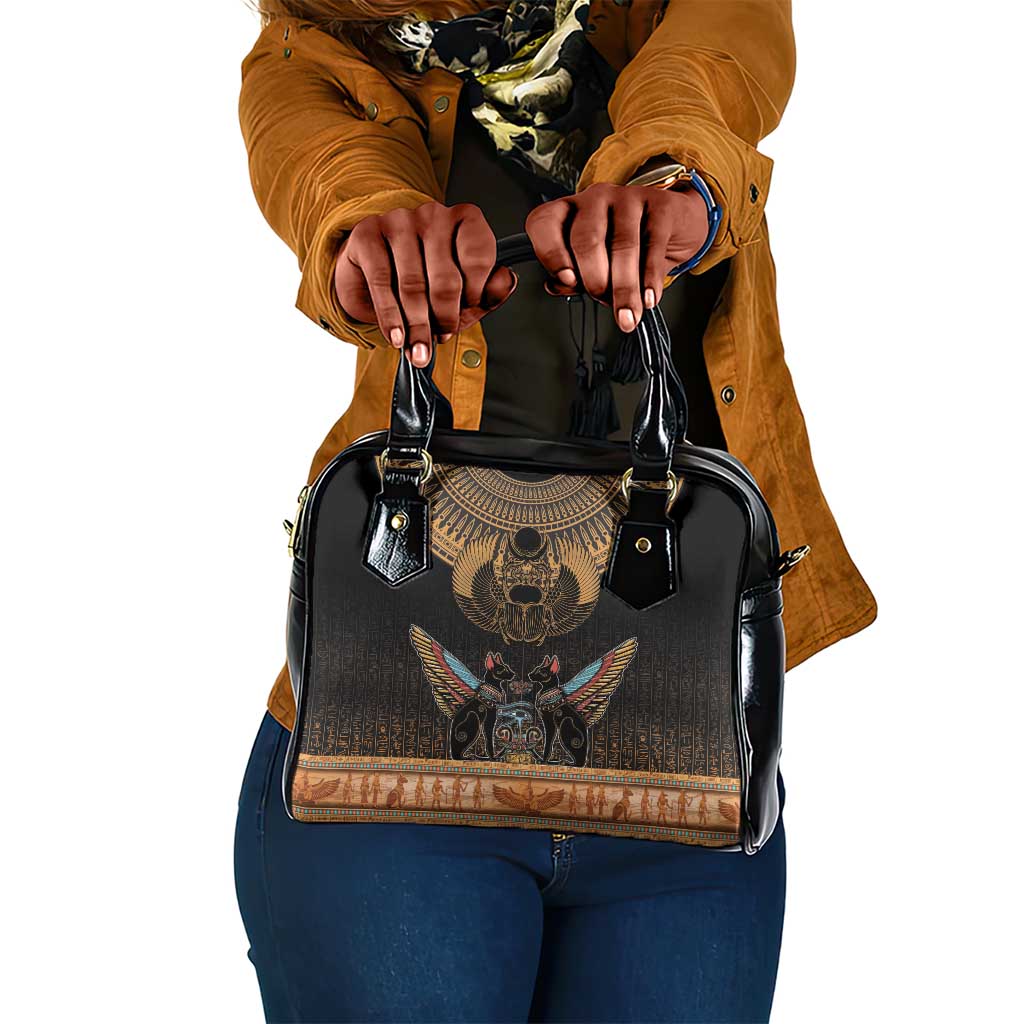 Ancient Egypt Scarab Beetle Shoulder Handbag Hieroglyphs Alphabet Pattern