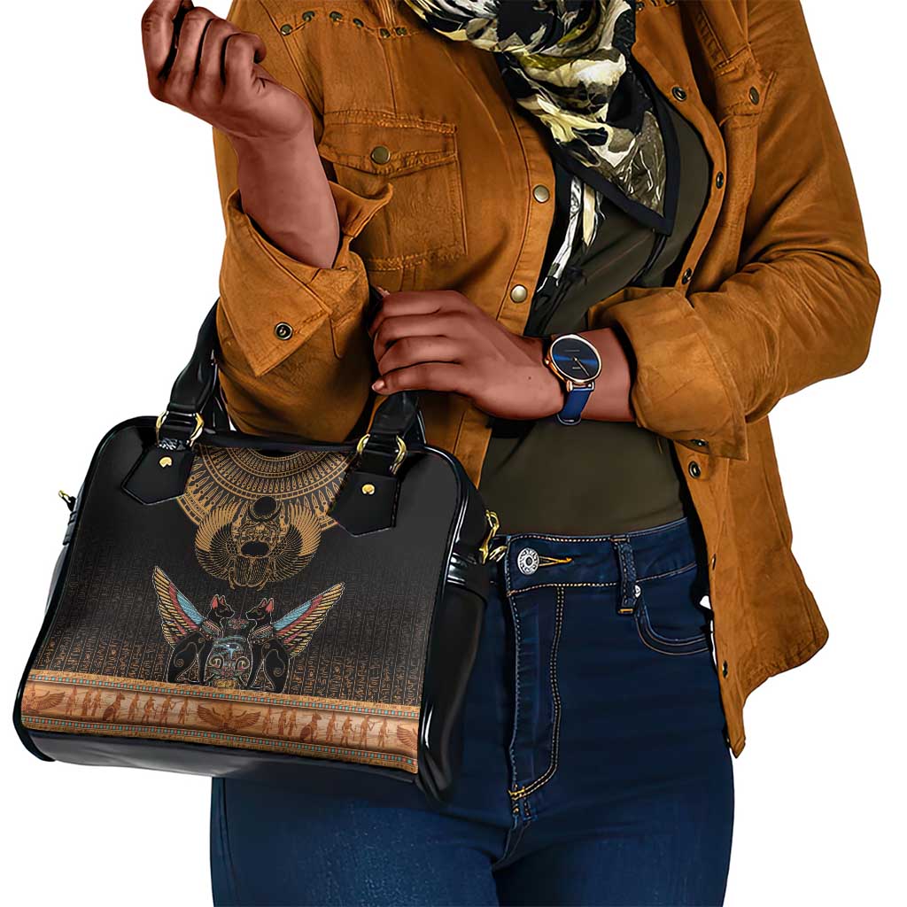 Ancient Egypt Scarab Beetle Shoulder Handbag Hieroglyphs Alphabet Pattern