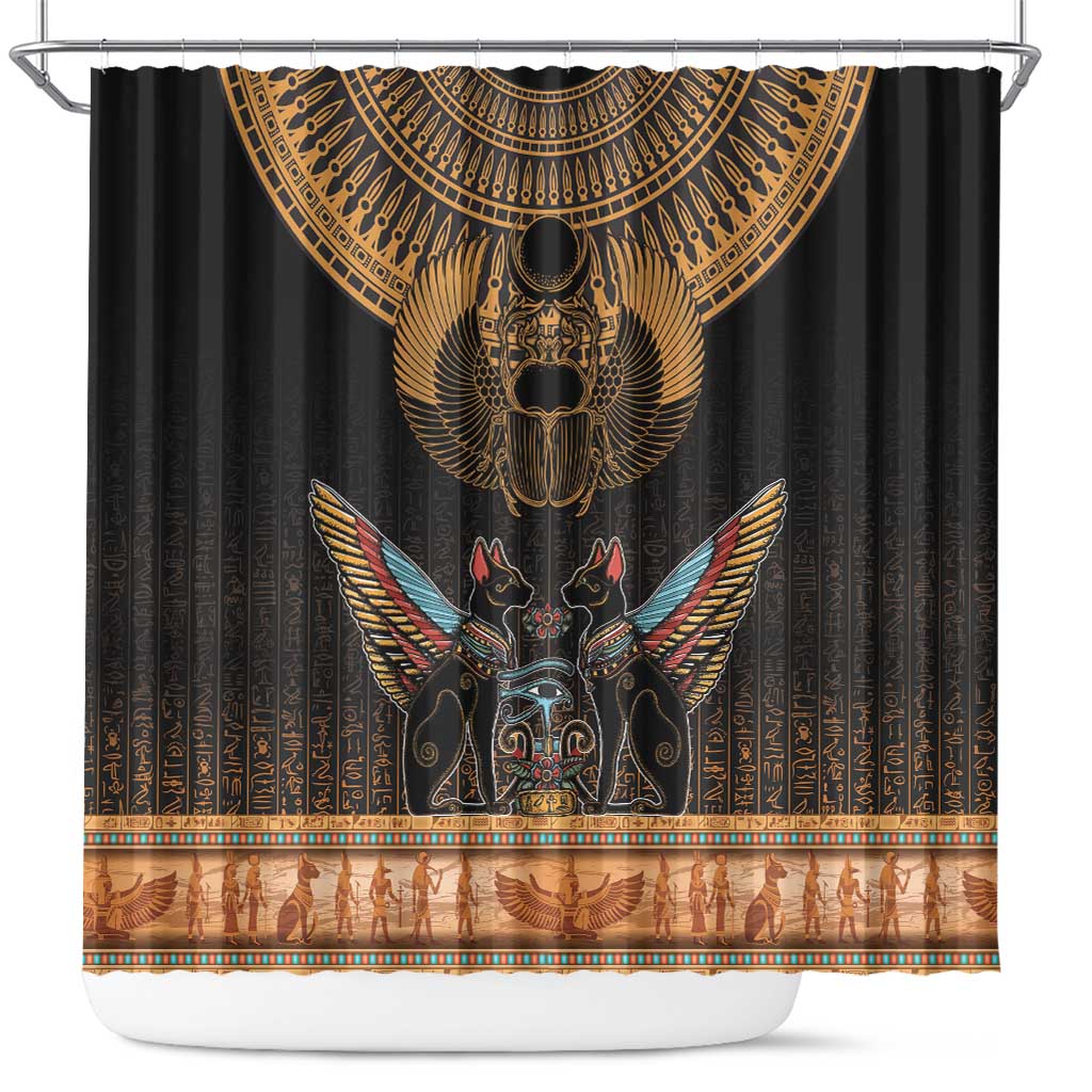 Ancient Egypt Scarab Beetle Shower Curtain Hieroglyphs Alphabet Pattern