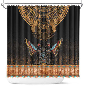 Ancient Egypt Scarab Beetle Shower Curtain Hieroglyphs Alphabet Pattern