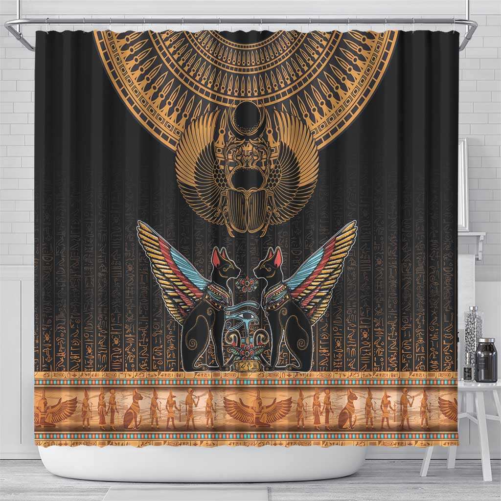 Ancient Egypt Scarab Beetle Shower Curtain Hieroglyphs Alphabet Pattern