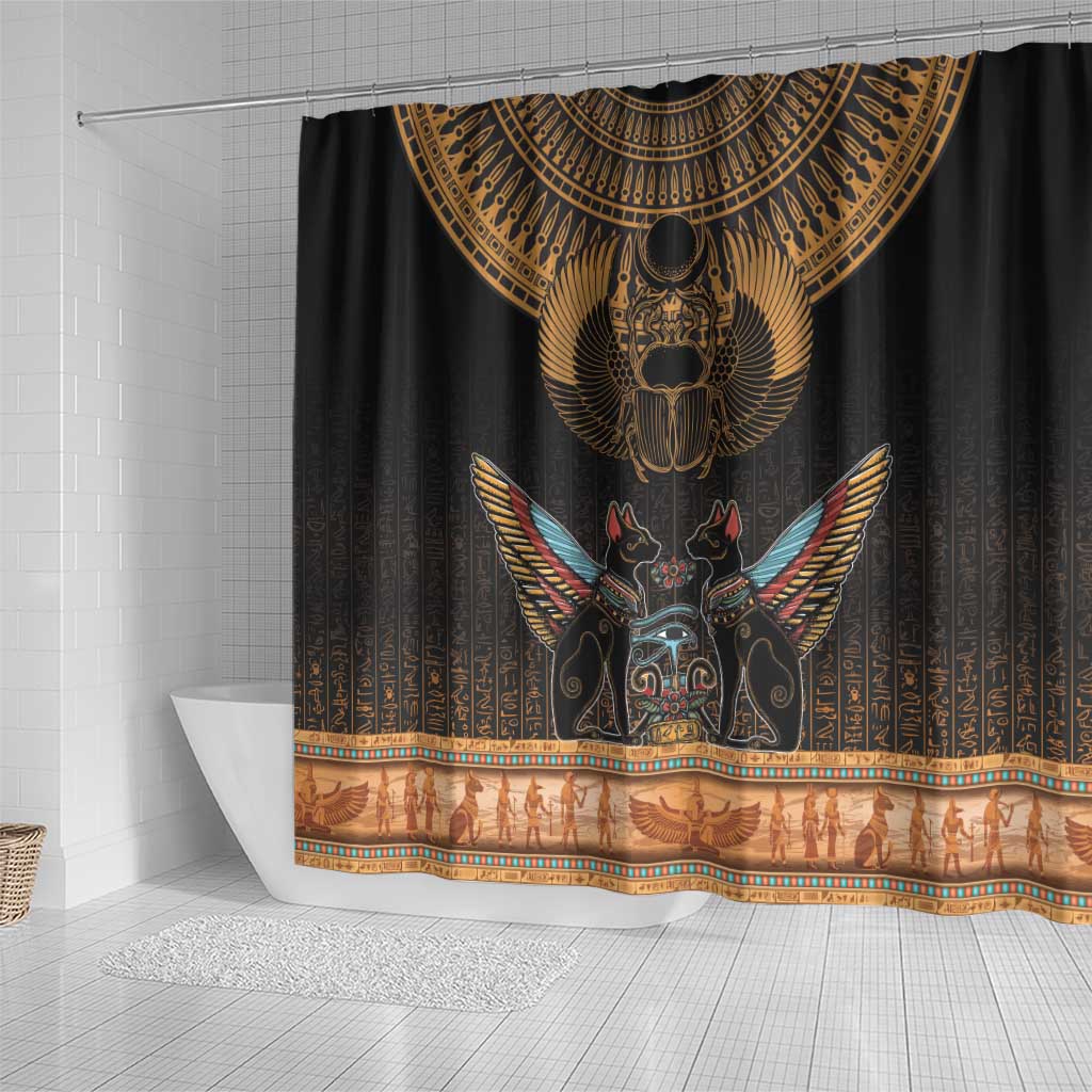 Ancient Egypt Scarab Beetle Shower Curtain Hieroglyphs Alphabet Pattern