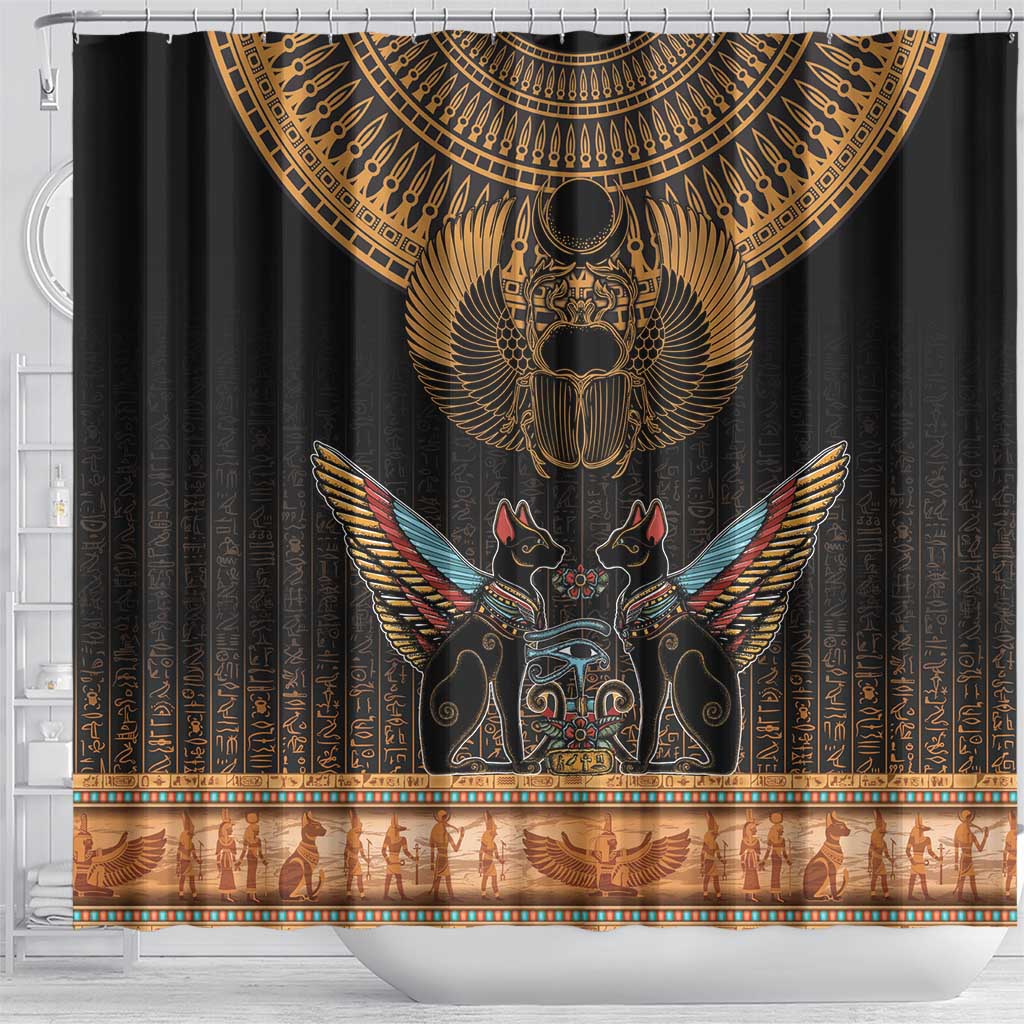 Ancient Egypt Scarab Beetle Shower Curtain Hieroglyphs Alphabet Pattern