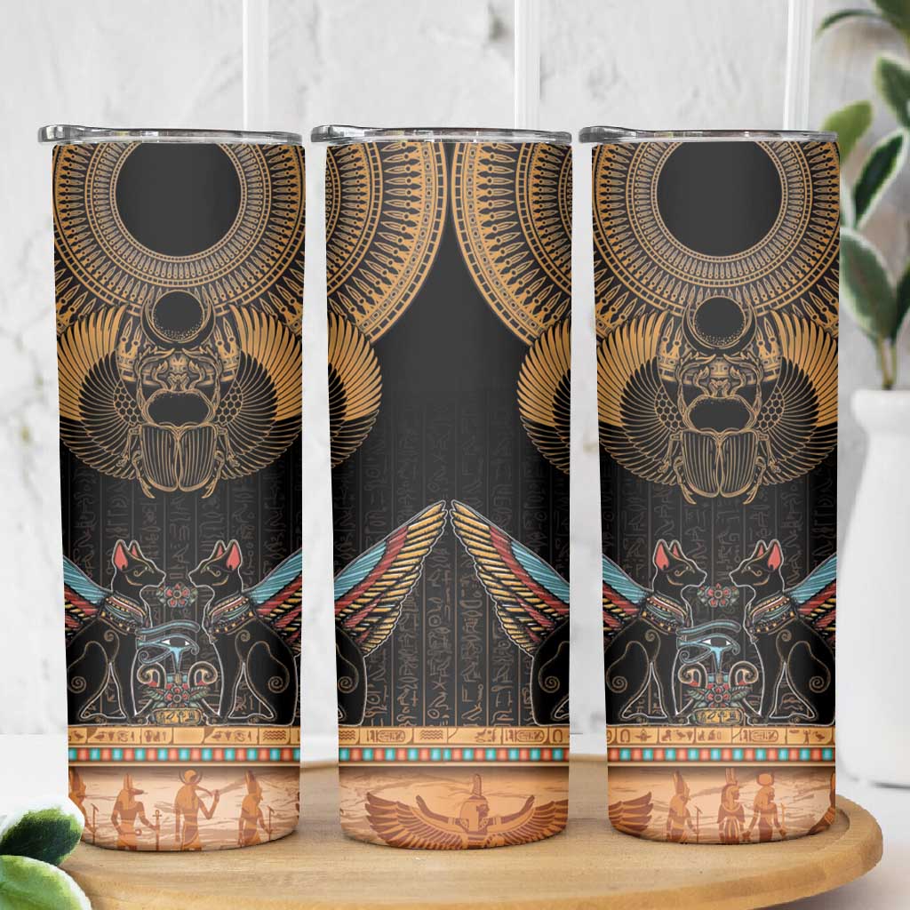 Ancient Egypt Scarab Beetle Skinny Tumbler Hieroglyphs Alphabet Pattern