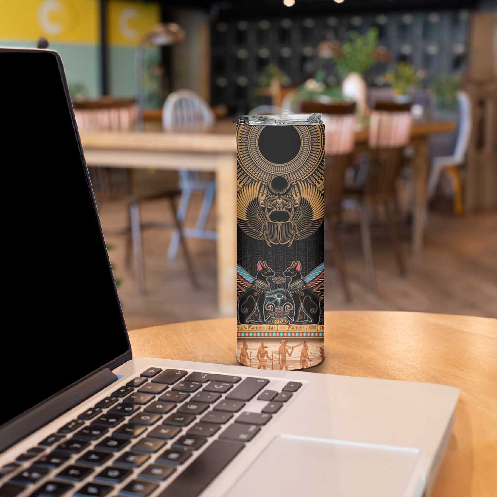 Ancient Egypt Scarab Beetle Skinny Tumbler Hieroglyphs Alphabet Pattern