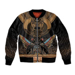 Ancient Egypt Scarab Beetle Sleeve Zip Bomber Jacket Hieroglyphs Alphabet Pattern