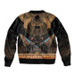 Ancient Egypt Scarab Beetle Sleeve Zip Bomber Jacket Hieroglyphs Alphabet Pattern