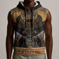 Ancient Egypt Scarab Beetle Sleeveless Zip Hoodie Hieroglyphs Alphabet Pattern - African Pride