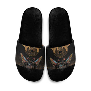 Ancient Egypt Scarab Beetle Slide Sandals Hieroglyphs Alphabet Pattern