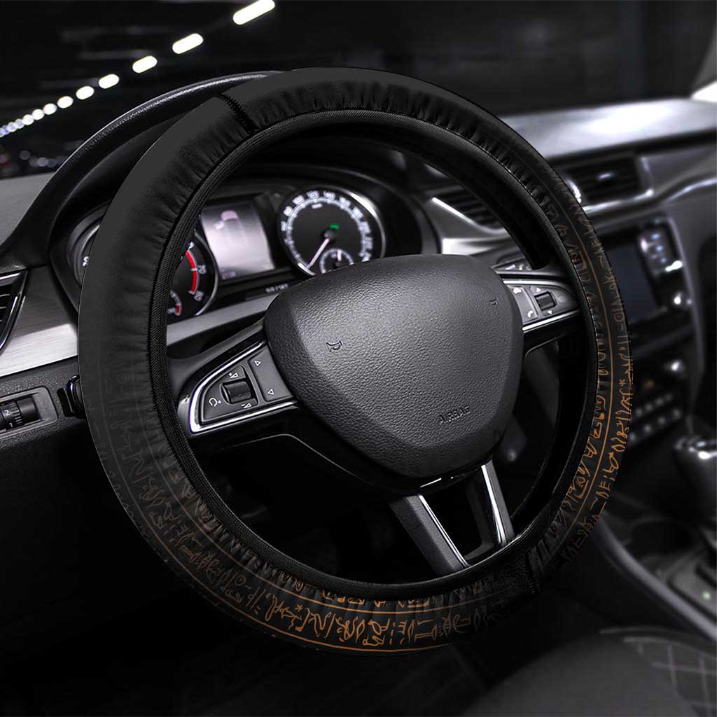 Ancient Egypt Scarab Beetle Steering Wheel Cover Hieroglyphs Alphabet Pattern