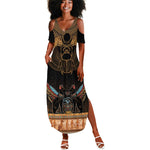 Ancient Egypt Scarab Beetle Summer Maxi Dress Hieroglyphs Alphabet Pattern