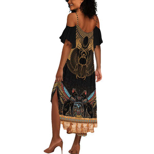 Ancient Egypt Scarab Beetle Summer Maxi Dress Hieroglyphs Alphabet Pattern