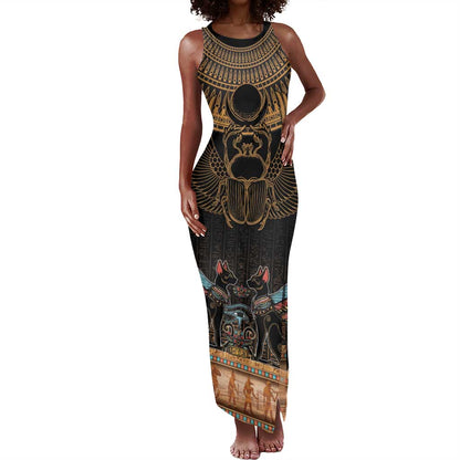 Ancient Egypt Scarab Beetle Tank Maxi Dress Hieroglyphs Alphabet Pattern