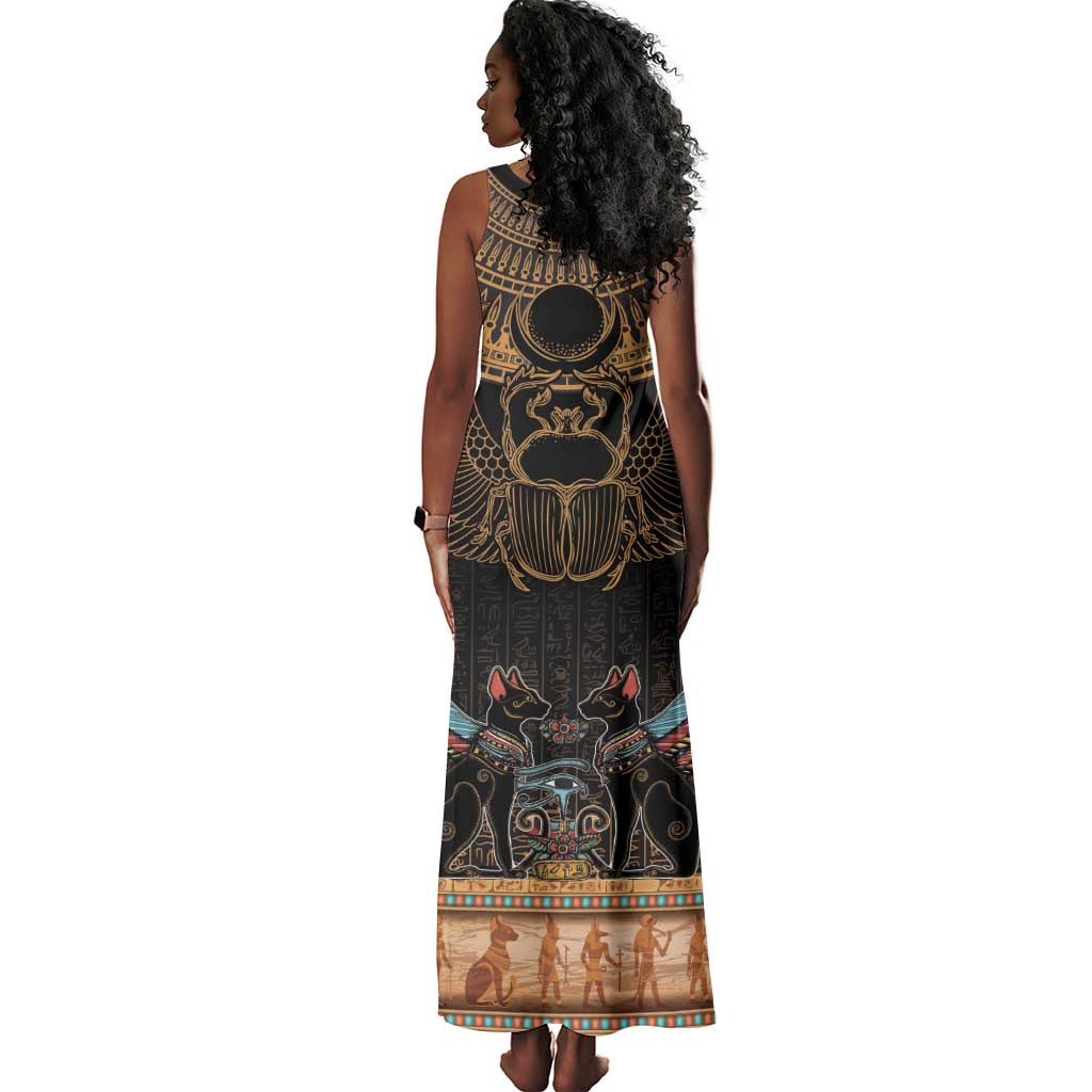 Ancient Egypt Scarab Beetle Tank Maxi Dress Hieroglyphs Alphabet Pattern