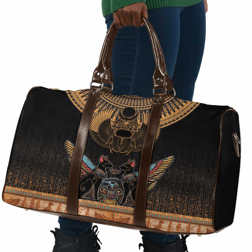 Ancient Egypt Scarab Beetle Travel Bag Hieroglyphs Alphabet Pattern