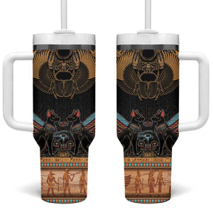 Ancient Egypt Scarab Beetle Tumbler With Handle Hieroglyphs Alphabet Pattern