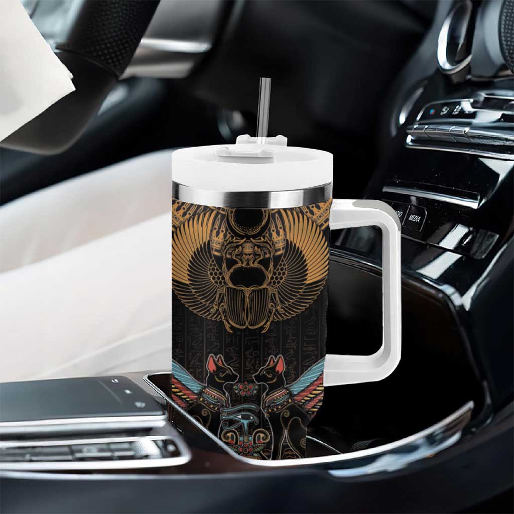 Ancient Egypt Scarab Beetle Tumbler With Handle Hieroglyphs Alphabet Pattern