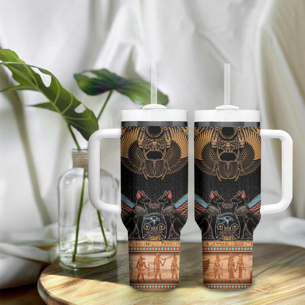 Ancient Egypt Scarab Beetle Tumbler With Handle Hieroglyphs Alphabet Pattern