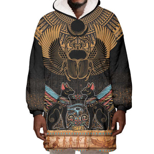 Ancient Egypt Scarab Beetle Wearable Blanket Hoodie Hieroglyphs Alphabet Pattern