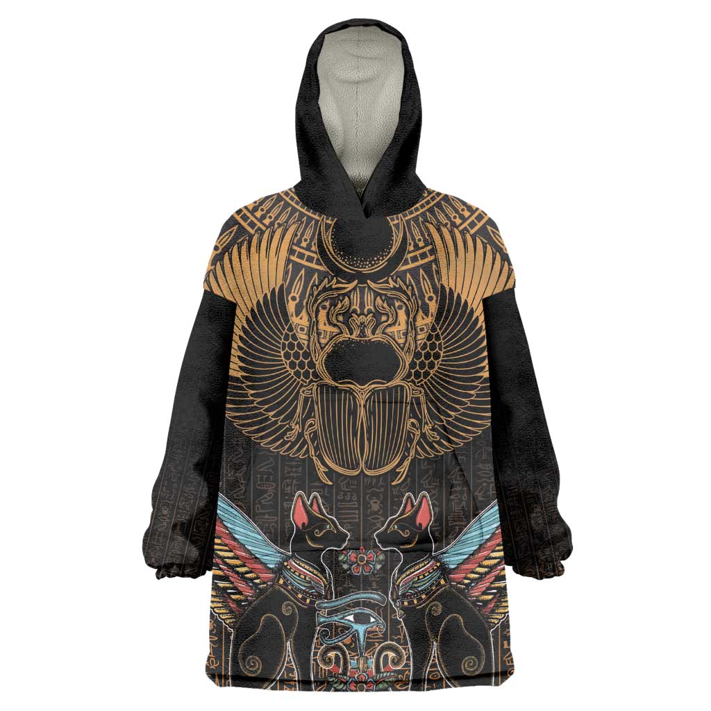 Ancient Egypt Scarab Beetle Wearable Blanket Hoodie Hieroglyphs Alphabet Pattern