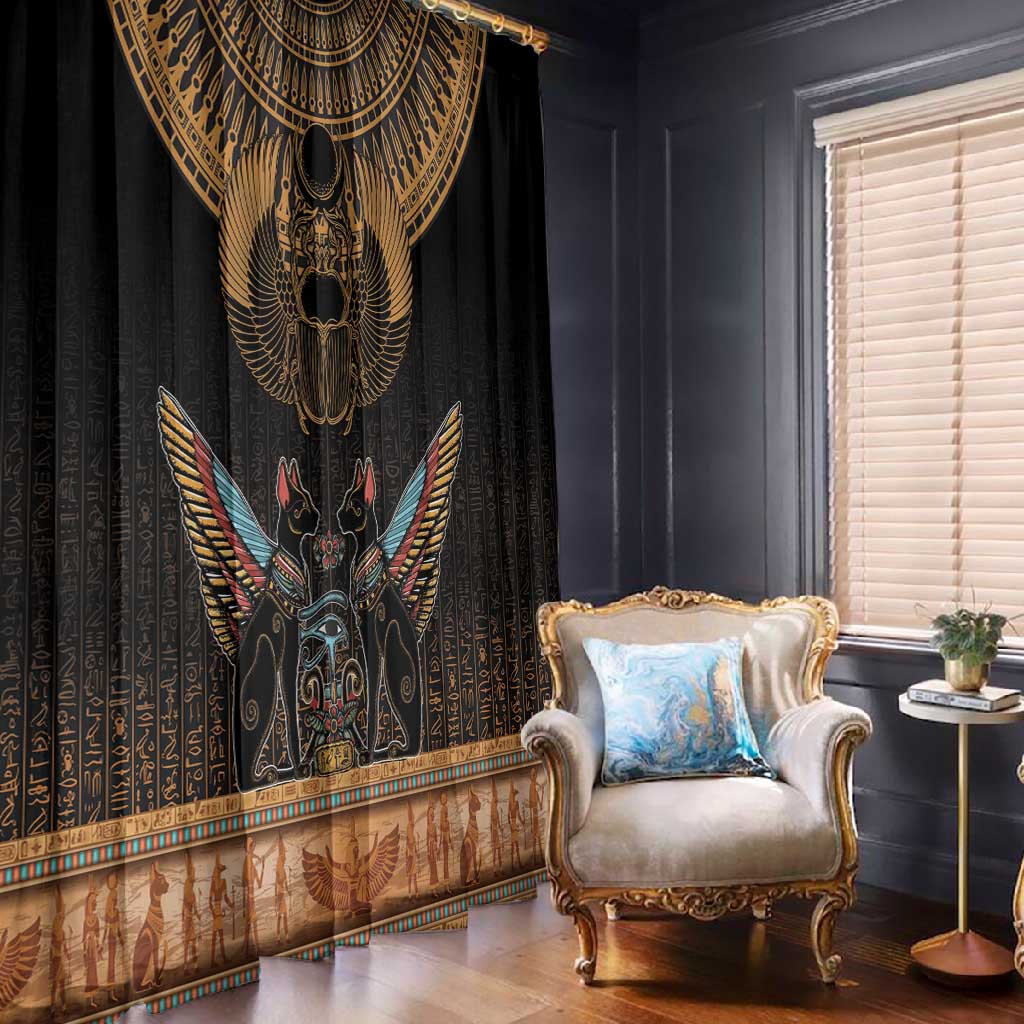Ancient Egypt Scarab Beetle Window Curtain Hieroglyphs Alphabet Pattern