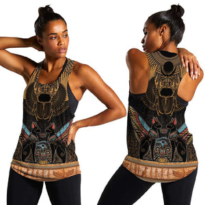 Ancient Egypt Scarab Beetle Women Racerback Tank Hieroglyphs Alphabet Pattern