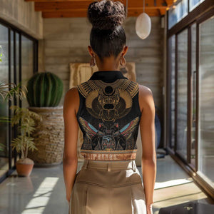 Ancient Egypt Scarab Beetle Women Sleeveless Polo Shirt Hieroglyphs Alphabet Pattern