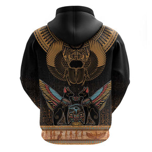 Ancient Egypt Scarab Beetle Zip Hoodie Hieroglyphs Alphabet Pattern