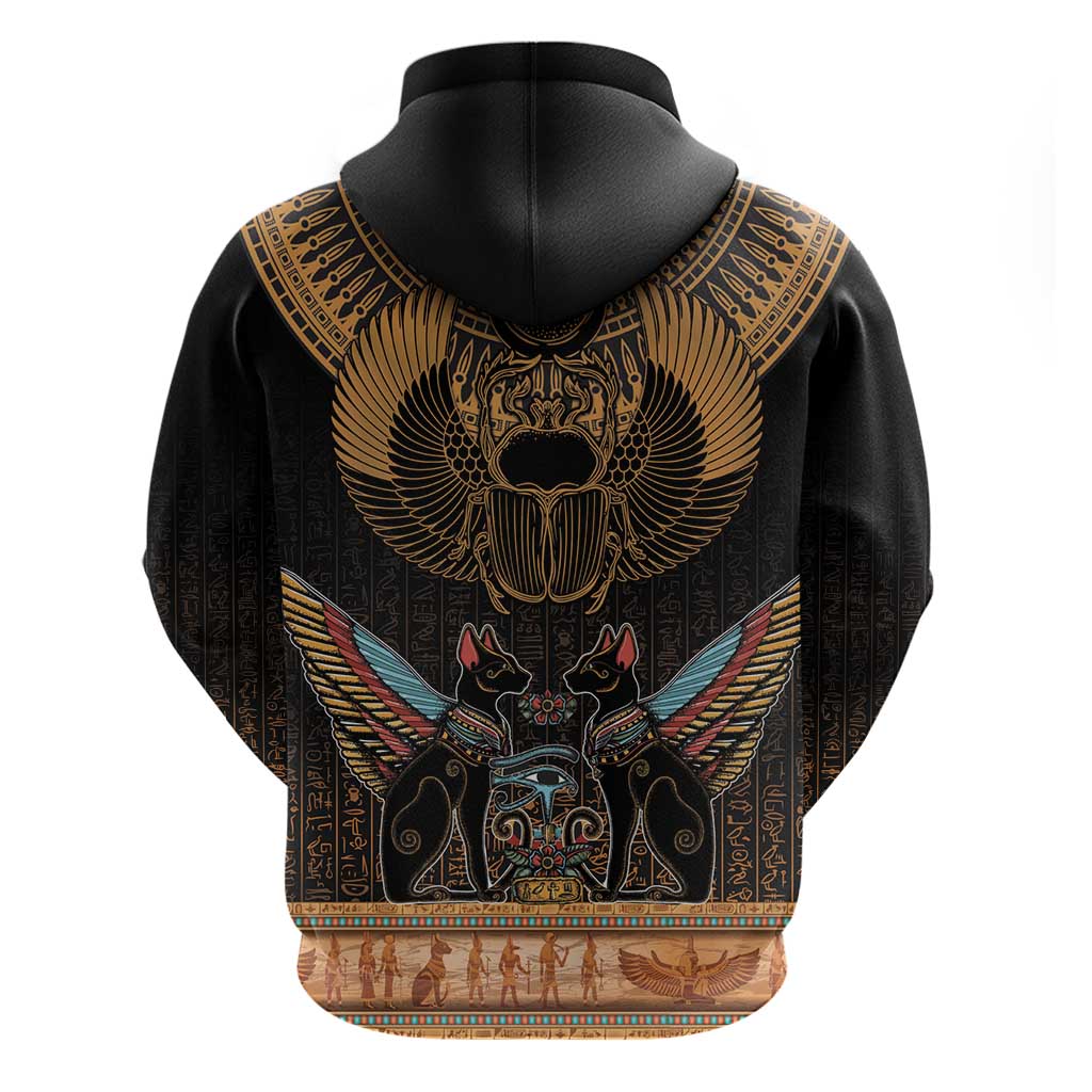 Ancient Egypt Scarab Beetle Zip Hoodie Hieroglyphs Alphabet Pattern