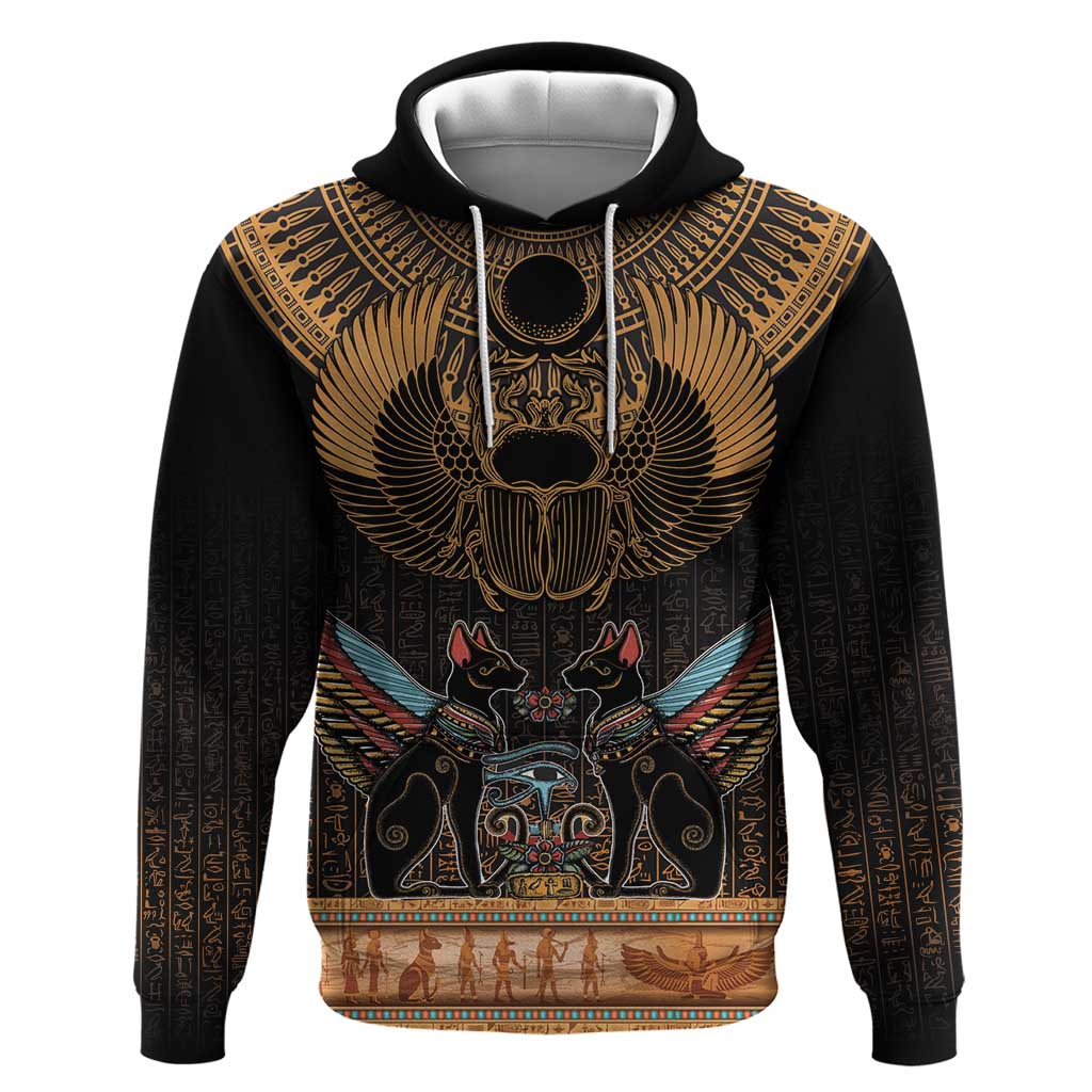 Ancient Egypt Scarab Beetle Zip Hoodie Hieroglyphs Alphabet Pattern