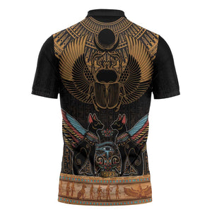 Ancient Egypt Scarab Beetle Zipper Polo Shirt Hieroglyphs Alphabet Pattern